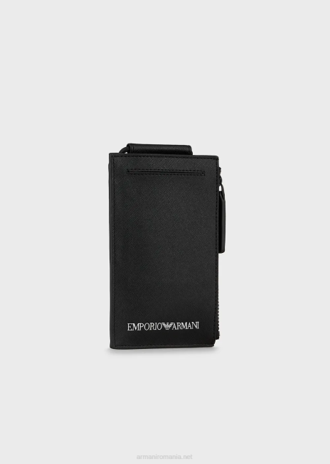 bărbați R802G2206 Husă tehnologie din piele regenerată cu imprimeu saffiano, cu buzunar exterior Armani negru