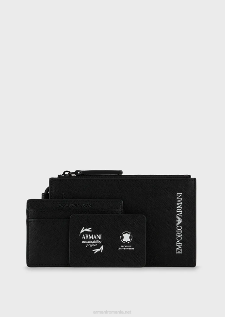 bărbați R802G2206 Husă tehnologie din piele regenerată cu imprimeu saffiano, cu buzunar exterior Armani negru