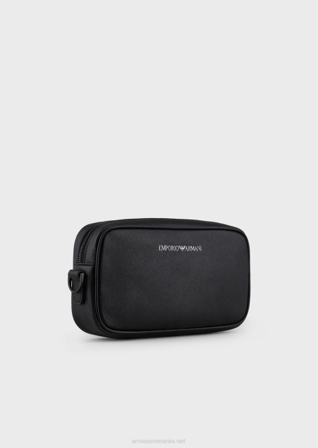 bărbați R802G2208 Geantă de spălat din piele regenerată cu imprimeu saffiano Armani