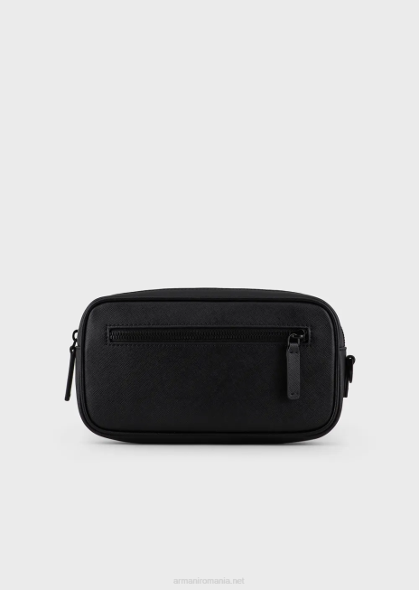 bărbați R802G2208 Geantă de spălat din piele regenerată cu imprimeu saffiano Armani