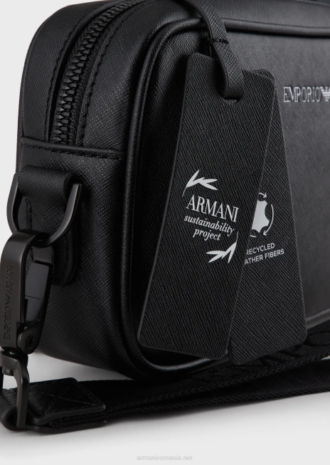 bărbați R802G2208 Geantă de spălat din piele regenerată cu imprimeu saffiano Armani