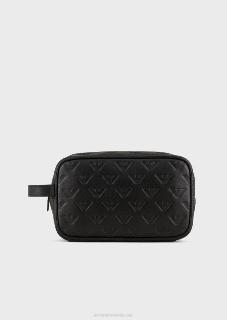 bărbați R802G2213 geantă din piele cu vultur în relief Armani negru