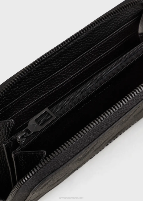 bărbați R802G2214 portofel din piele cu fermoar, cu vultur în relief Armani negru