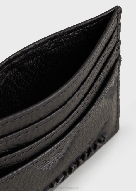 bărbați R802G2215 suport card din piele cu vultur în relief Armani negru