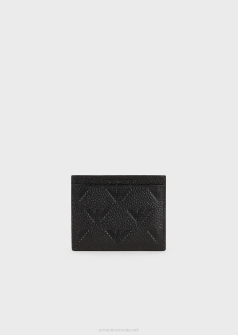 bărbați R802G2215 suport card din piele cu vultur în relief Armani negru