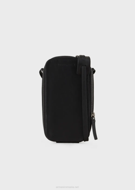 bărbați R802G2218 husa iphone din piele cu logo si curea Armani negru