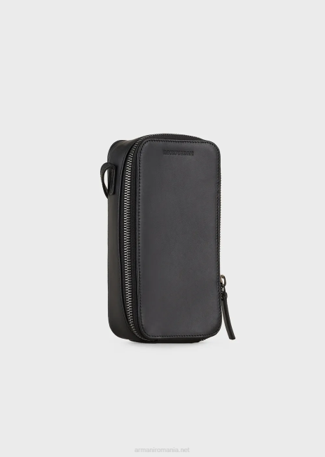 bărbați R802G2218 husa iphone din piele cu logo si curea Armani negru