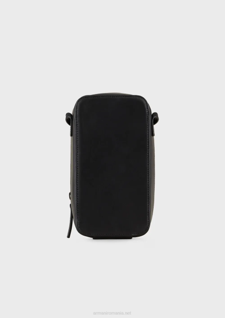 bărbați R802G2218 husa iphone din piele cu logo si curea Armani negru