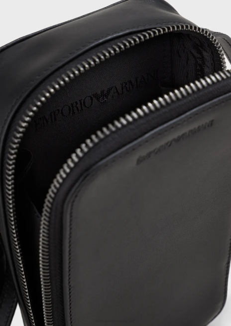 bărbați R802G2218 husa iphone din piele cu logo si curea Armani negru