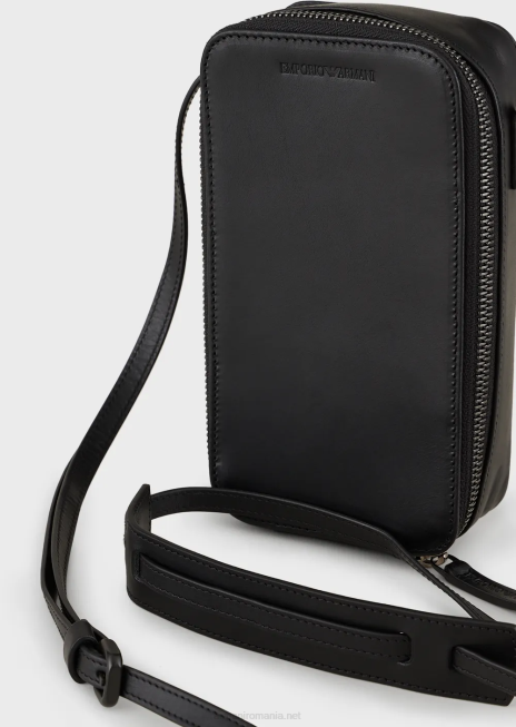 bărbați R802G2218 husa iphone din piele cu logo si curea Armani negru