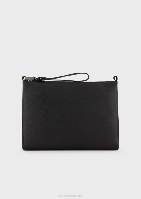 bărbați R802G2219 husă din piele regenerată cu imprimeu saffiano Armani negru