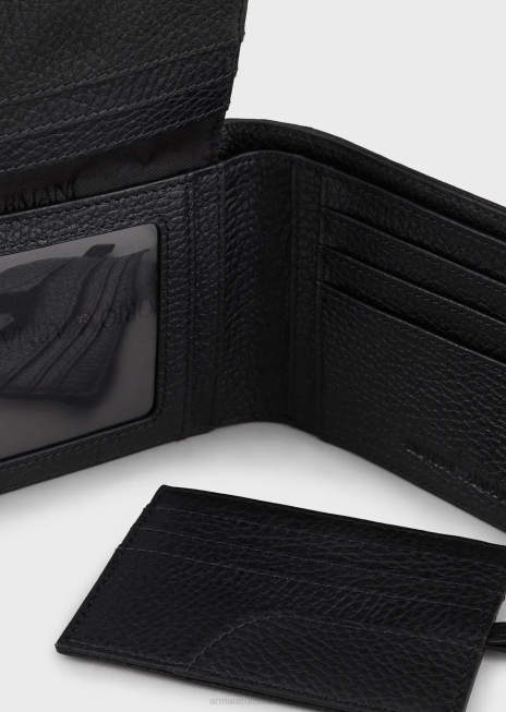 bărbați R802G2222 portofel din piele turnată cu suport detașabil pentru carduri Armani logo negru