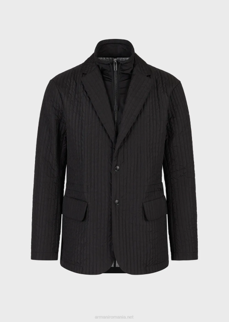 bărbați R802G1014 blazer matlasat din nailon reciclat hidrofug, cu panou interior detasabil Armani negru