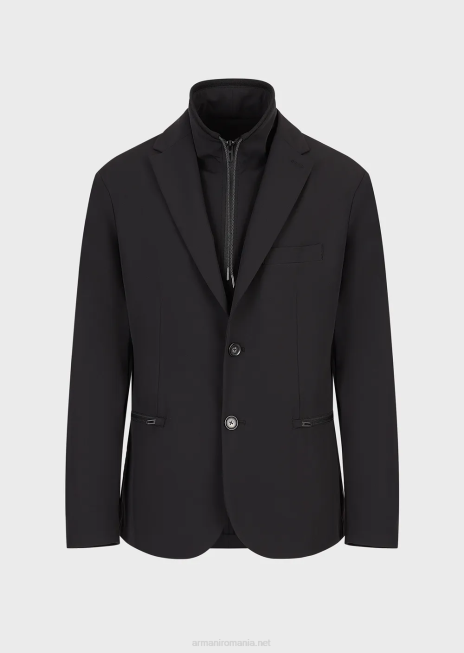 bărbați R802G1015 Blazer din nailon tehnic, rezistent la apă, elastic în două direcții, cu panou interior detașabil Armani negru