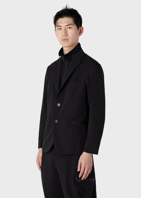 bărbați R802G1015 Blazer din nailon tehnic, rezistent la apă, elastic în două direcții, cu panou interior detașabil Armani negru