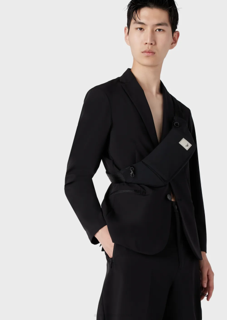 bărbați R802G1015 Blazer din nailon tehnic, rezistent la apă, elastic în două direcții, cu panou interior detașabil Armani negru