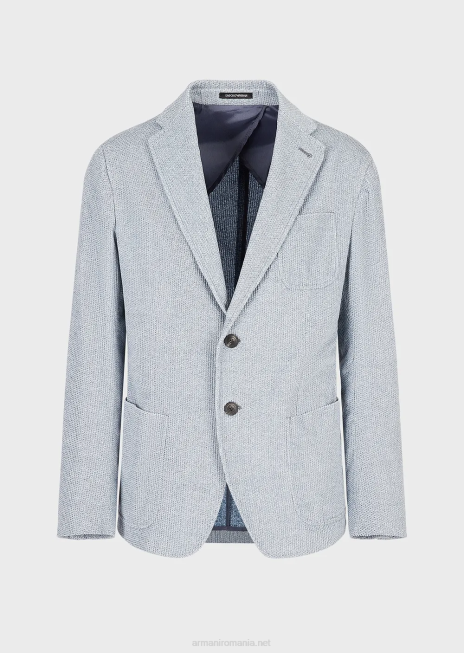 bărbați R802G1016 jachetă cu un singur piept din catifea imprimată cu efect de denim Armani azur