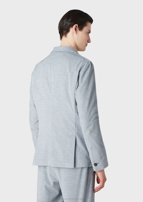 bărbați R802G1016 jachetă cu un singur piept din catifea imprimată cu efect de denim Armani azur