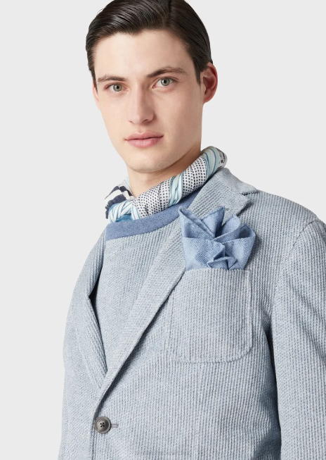 bărbați R802G1016 jachetă cu un singur piept din catifea imprimată cu efect de denim Armani azur