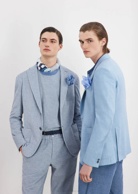 bărbați R802G1016 jachetă cu un singur piept din catifea imprimată cu efect de denim Armani azur