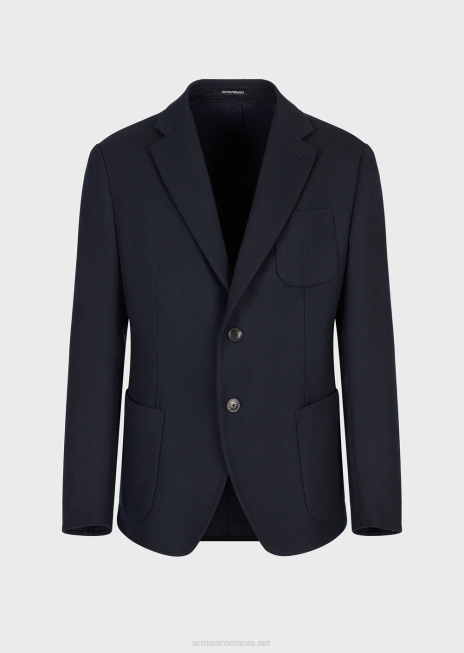 bărbați R802G1020 jachetă cu un singur piept din pânză ușoară de lână virgină Armani albastru marin