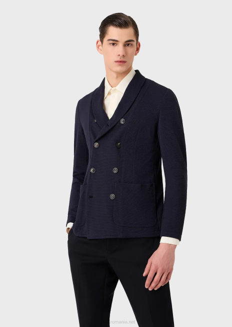 bărbați R802G1021 jachetă în două piept din jerseu tehnic stretch 3d Armani albastru marin