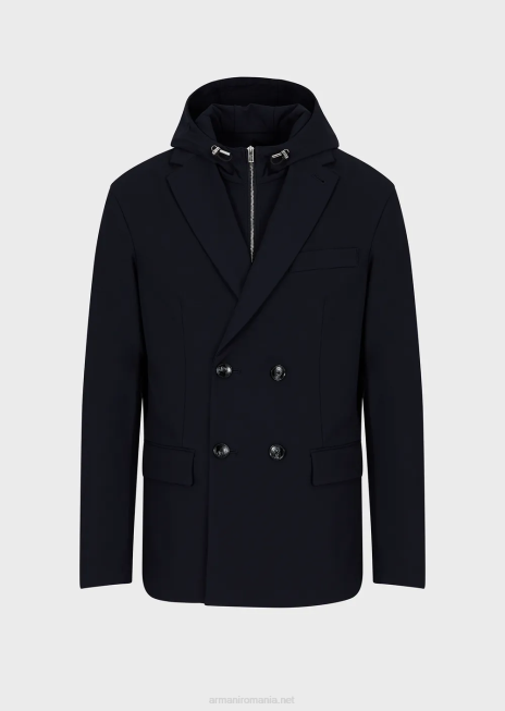 bărbați R802G1023 Jachetă dublu din nailon tehnic stretch, cu panou interior detașabil Armani albastru marin