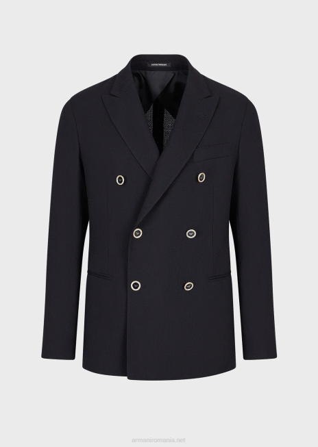 bărbați R802G1024 geacă în două piept din crep de lână stretch cu efect 3d Armani albastru marin