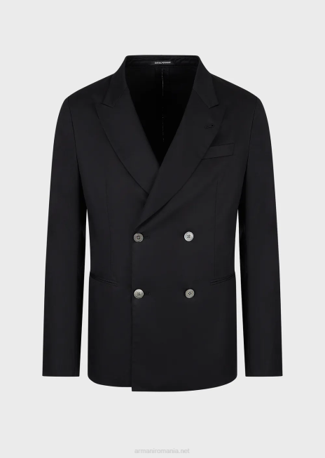 bărbați R802G1026 geacă dublu cu revere din satin ușor de bumbac Armani negru