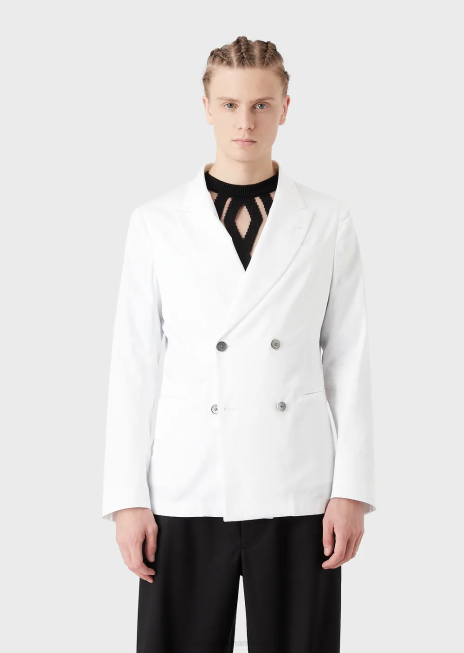 bărbați R802G1026 geacă dublu cu revere din satin ușor de bumbac Armani negru