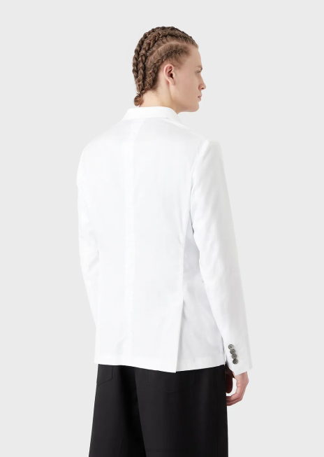 bărbați R802G1026 geacă dublu cu revere din satin ușor de bumbac Armani negru