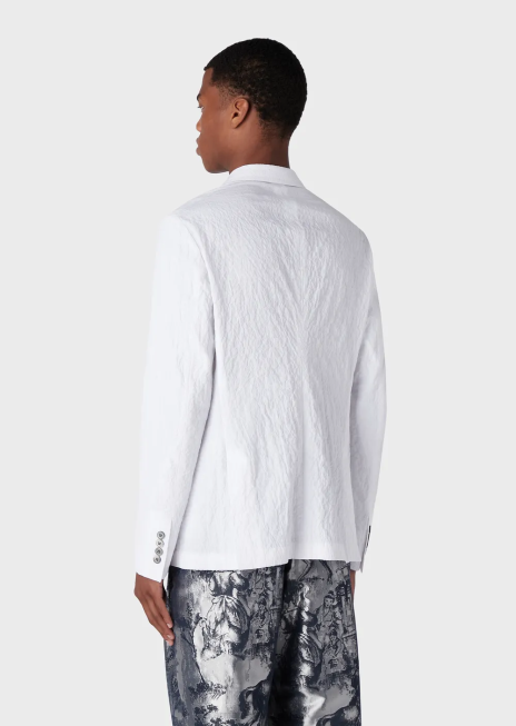 bărbați R802G1029 jachetă dublu cu revere din bumbac elastic cu aspect spălat Armani alb