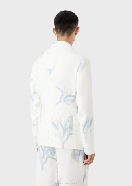 bărbați R802G1030 jachetă cu un singur piept din in cu imprimeu coral Armani alb