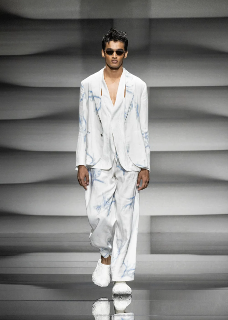 bărbați R802G1030 jachetă cu un singur piept din in cu imprimeu coral Armani alb