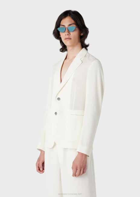 bărbați R802G1031 jachetă cu un singur piept din crep de lână cu micro-motiv jacquard Armani