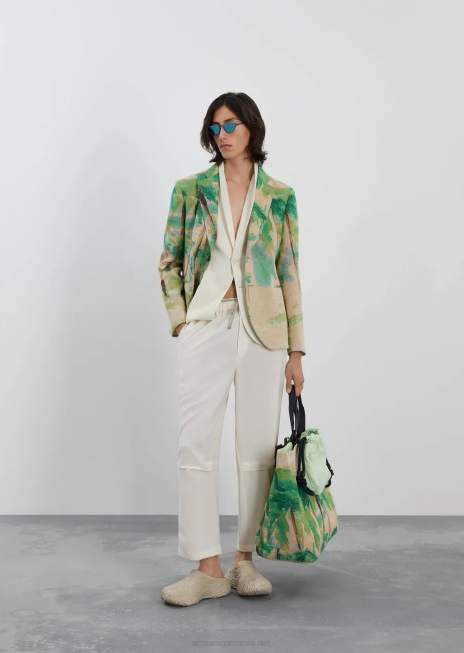 bărbați R802G1031 jachetă cu un singur piept din crep de lână cu micro-motiv jacquard Armani