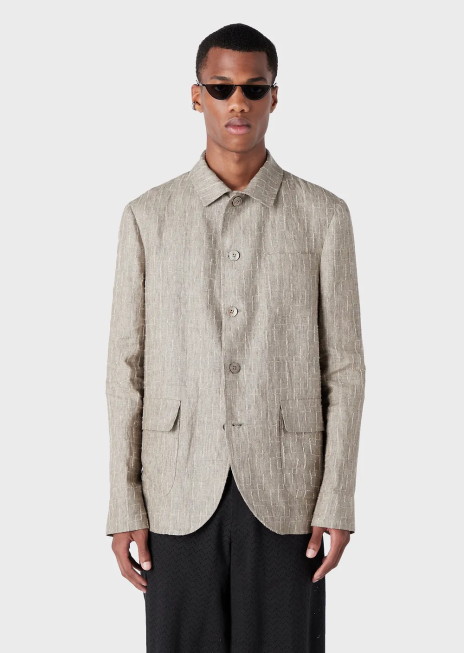 bărbați R802G1033 cămașă/jachetă din in decolorat cu pumn Armani