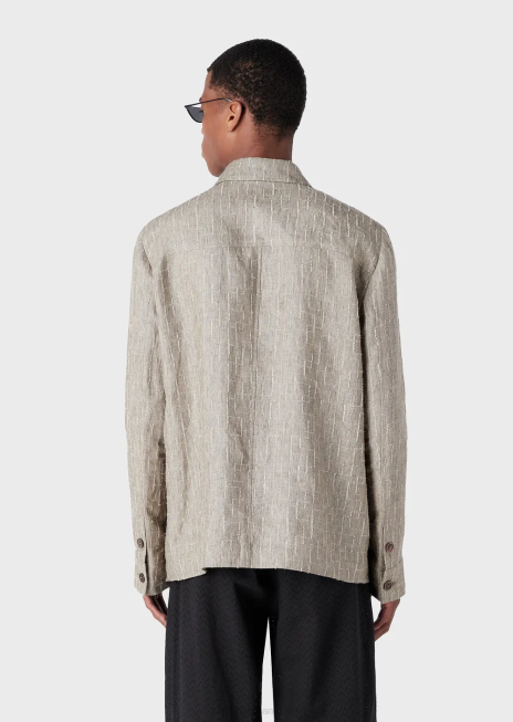 bărbați R802G1033 cămașă/jachetă din in decolorat cu pumn Armani