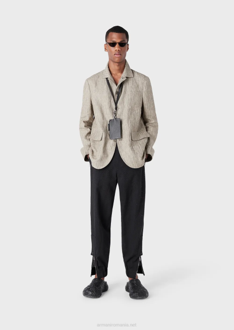 bărbați R802G1033 cămașă/jachetă din in decolorat cu pumn Armani