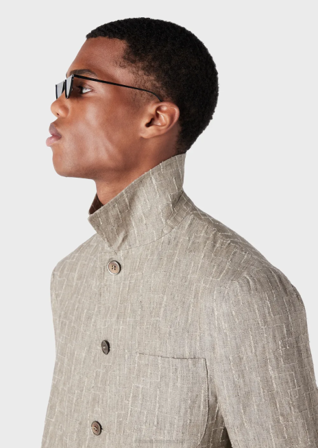 bărbați R802G1033 cămașă/jachetă din in decolorat cu pumn Armani