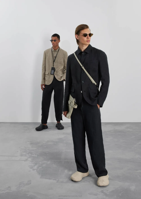 bărbați R802G1033 cămașă/jachetă din in decolorat cu pumn Armani