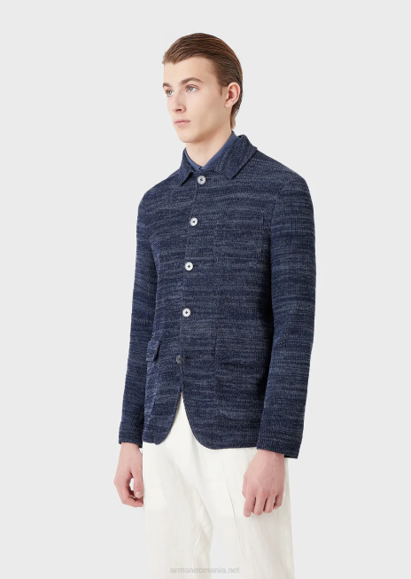 bărbați R802G1034 geacă tricot cu buzunare frontale Armani albastru