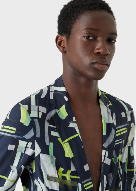 bărbați R802G1036 jachetă cu un singur piept din amestec de lyocell cu model integral Armani model