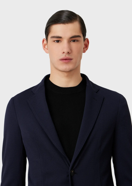 bărbați R802G1038 jachetă cu un singur piept din jerseu tehnic stretch 3d Armani albastru marin