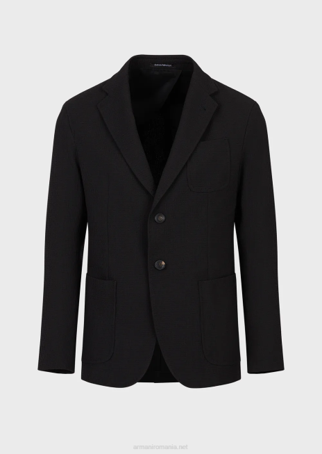 bărbați R802G1039 jachetă cu un singur piept din lână tehnică stretch 3d Armani negru