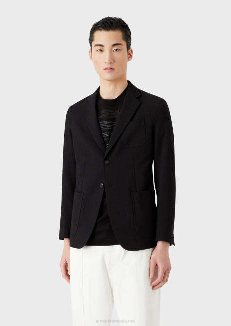 bărbați R802G1039 jachetă cu un singur piept din lână tehnică stretch 3d Armani negru