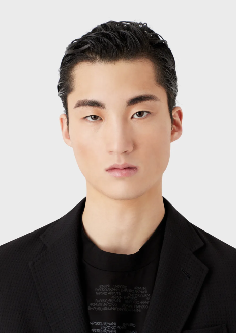 bărbați R802G1039 jachetă cu un singur piept din lână tehnică stretch 3d Armani negru