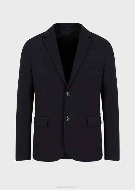 bărbați R802G1042 jachetă cu un singur piept din jerseu cusut Armani albastru marin
