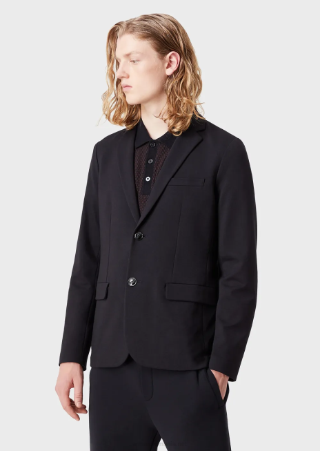 bărbați R802G1042 jachetă cu un singur piept din jerseu cusut Armani albastru marin