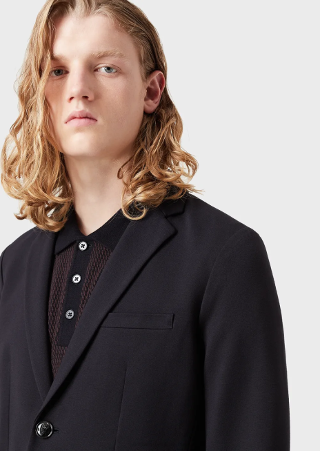 bărbați R802G1042 jachetă cu un singur piept din jerseu cusut Armani albastru marin